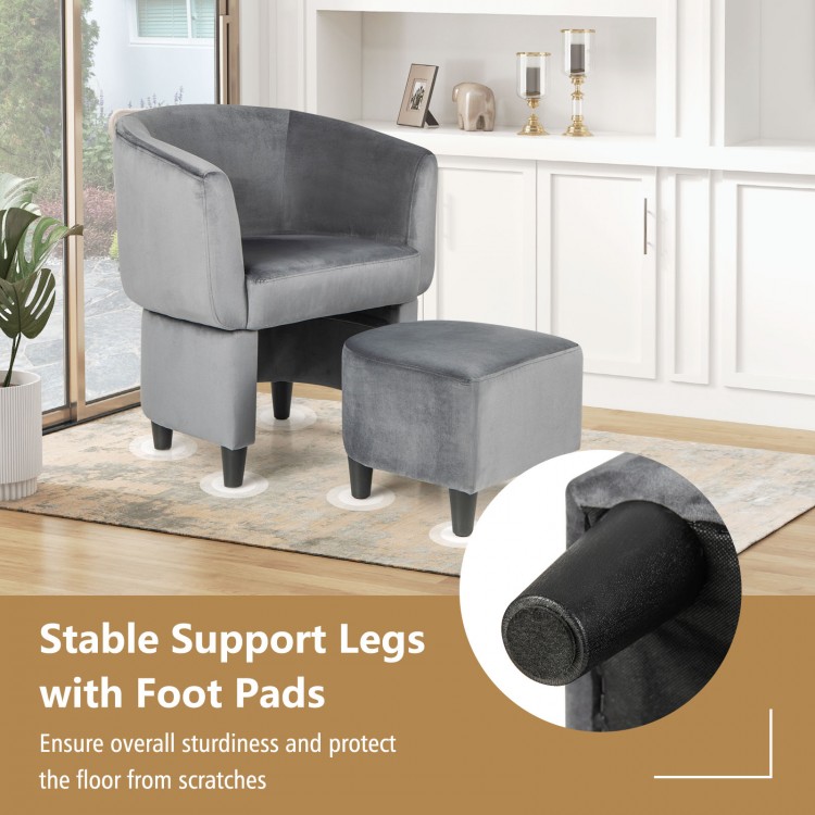 Upholstered Velvet Barrel Chair with Ottoman