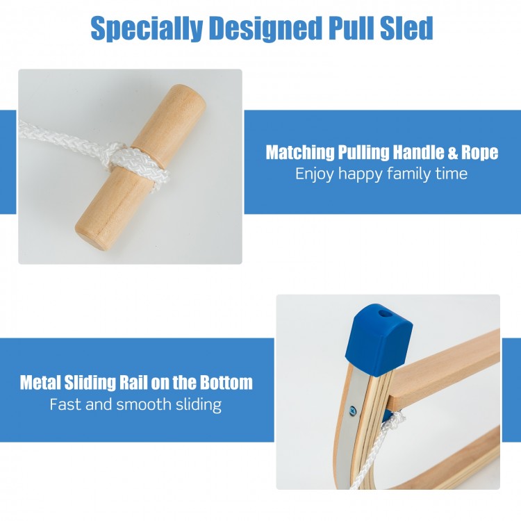 Folding Snowsled Portable Steering Slider with Pulling Ropes and Metal Rails