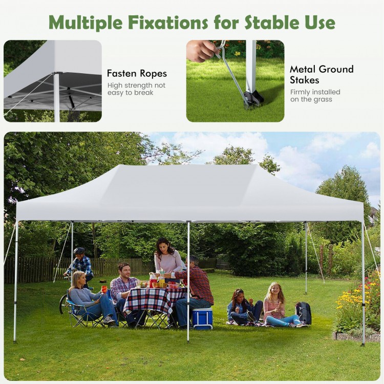 10 x 20 Ft Outdoor Pop-Up Patio Folding Canopy Tent with ONE-BUTTON SETUP