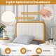 Upholstered Gold Platform Bed Frame with Velvet Headboard