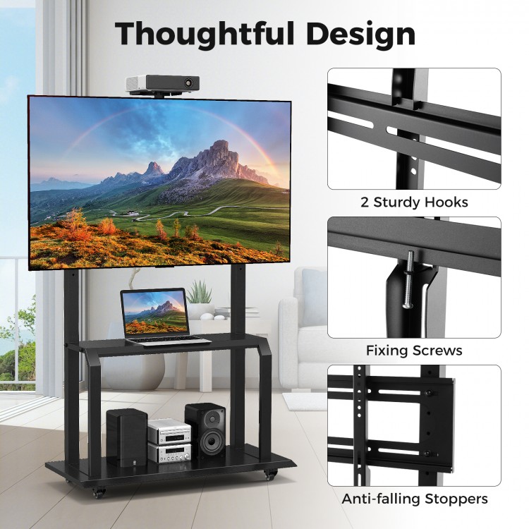 Mobile TV Stand with Camera Shelf and AV Shelves for 32-80 Inch Flat/Curved TVs