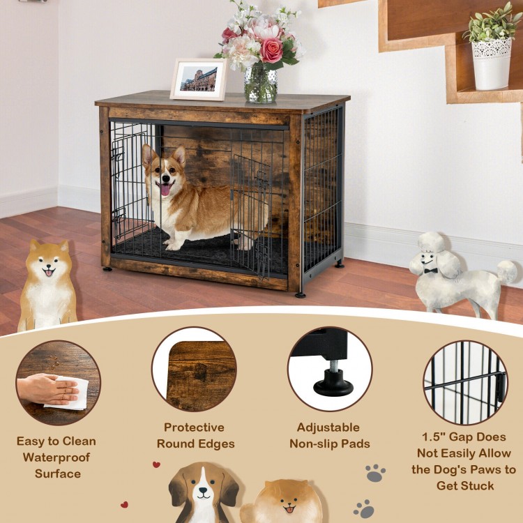 2-in-1 Wooden Dog Cage with Tray and Double Door
