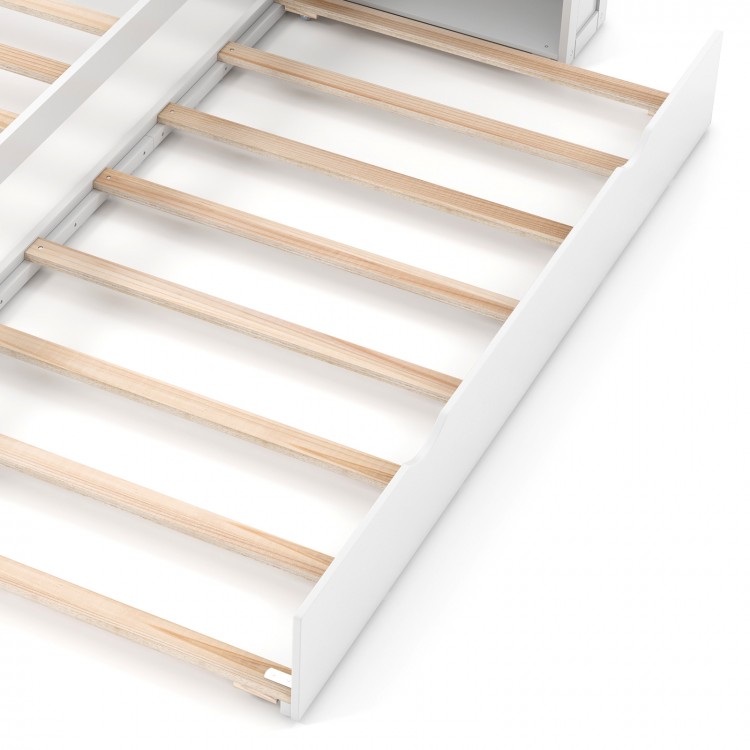 Twin/Full Kids Wooden Platform Bed with Trundle Storage Headboard