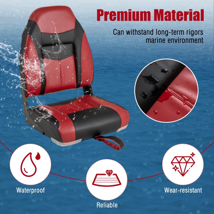 2 Pieces High Back Folding Boat Seat Set with Sponge Cushion