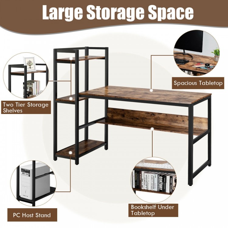 59-Inch Computer Desk Home Office Workstation with 4-Tier Storage Shelves