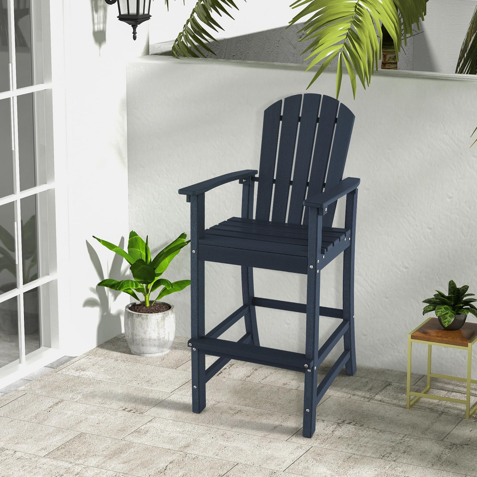 Outdoor HDPE Tall Adirondack Chairs with Armrests & Footrest, 30