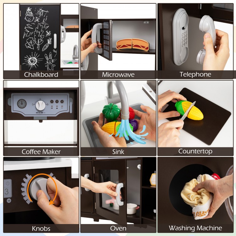 Corner Wooden Play Kitchen with Lights and Sounds Large Pretend Play Kitchen Set