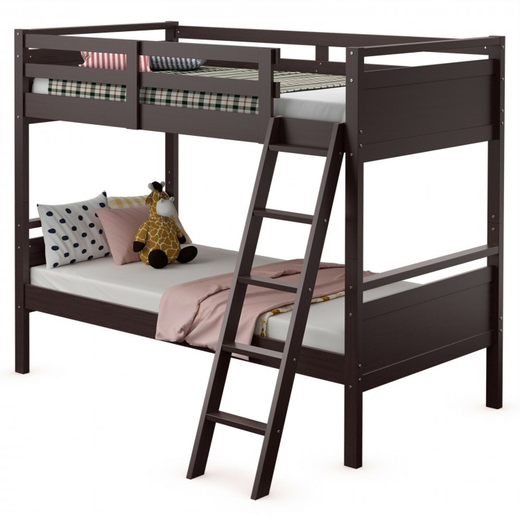 Twin Over Twin Bunk Bed with Ladder and Guard Rail