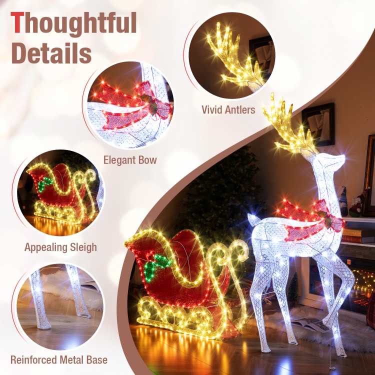LED Lighted Christmas Reindeer and Santas Sleigh