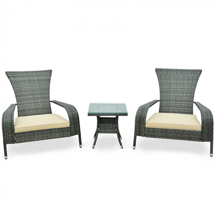 3-Piece Wicker Adirondack Set with Comfy Seat Cushions