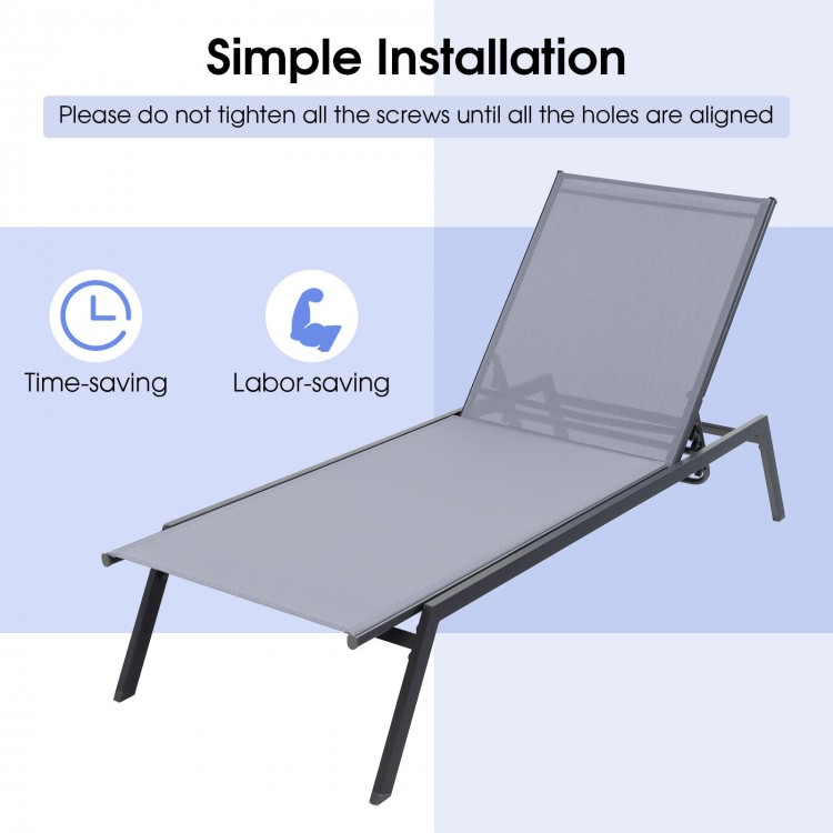 Outdoor Adjustable Chaise Lounge Chair with Lay Flat Position and Quick-Drying Fabric