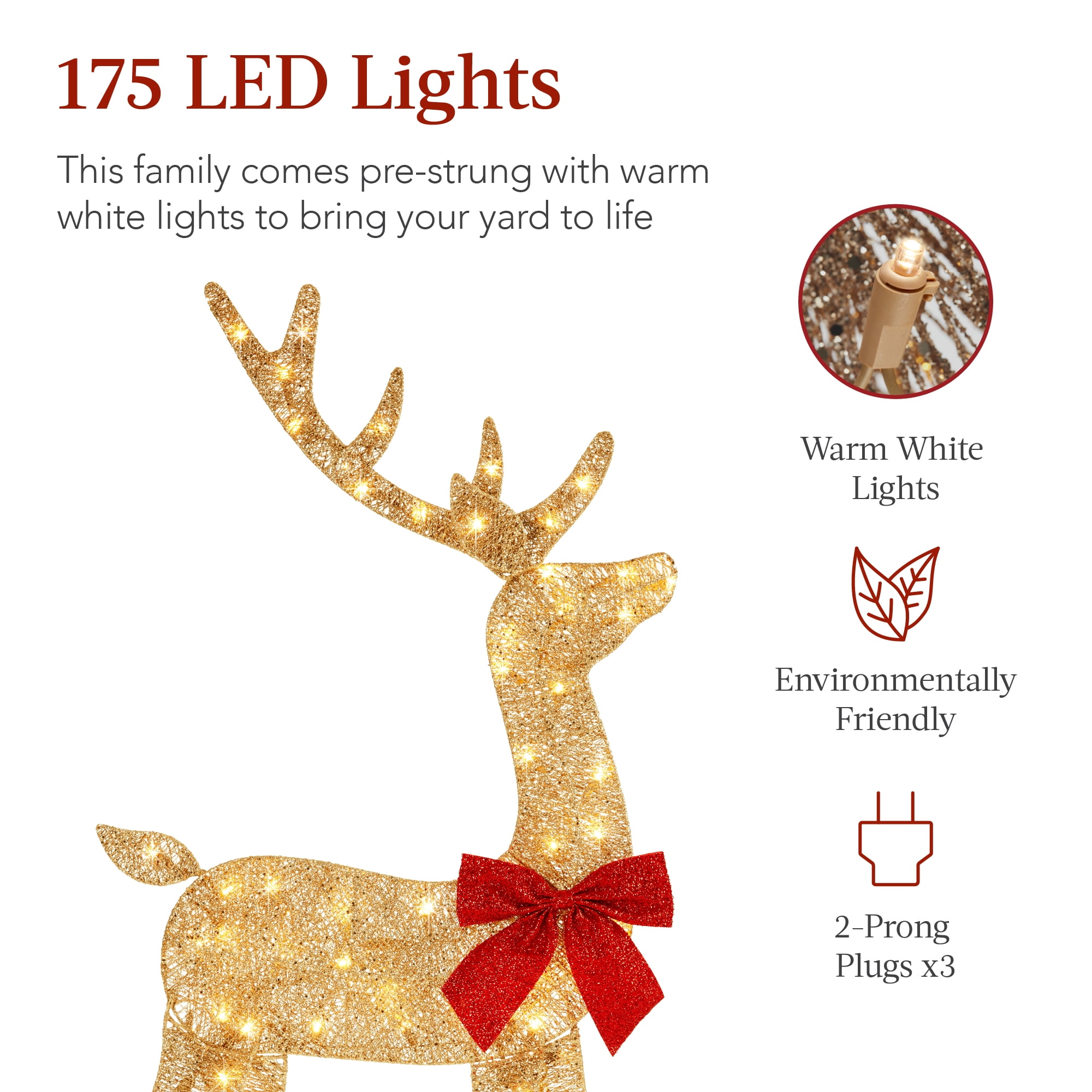Best Choice Products 4ft Lighted Christmas Deer Set, 175 LED, Weather-Resistant Outdoor Decor