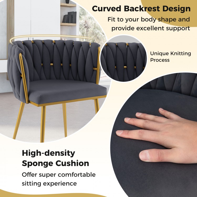 Set of 2 Upholstered Dining Chair with Curved Backrest and Metal Tubes