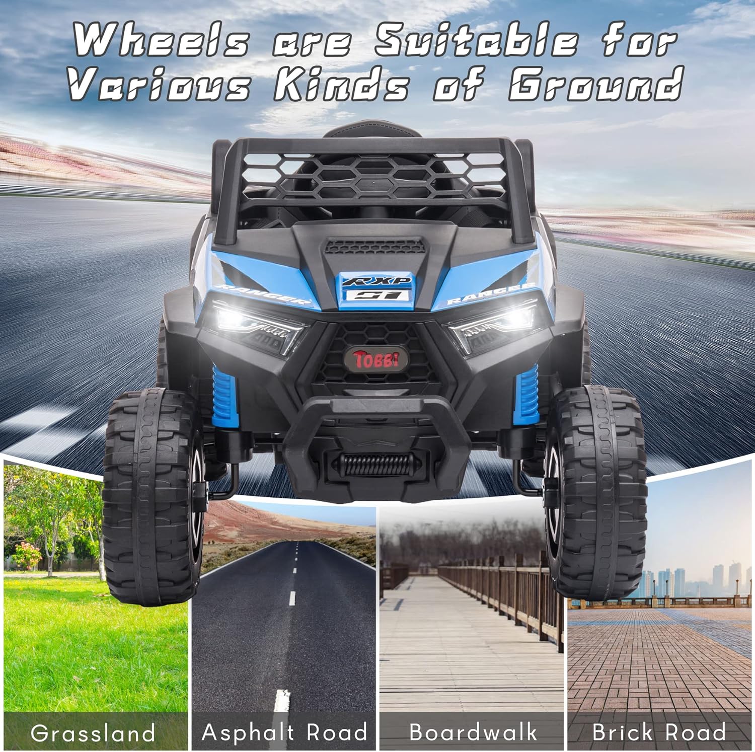 TOBBI 12V Kids Ride on Car, Electric Off-Road UTV Truck with Diverse Functions, Double Open Doors, Safety Belt, Horn, Music, and Lights for Kids Aged 3-5 Years (Rose Red)