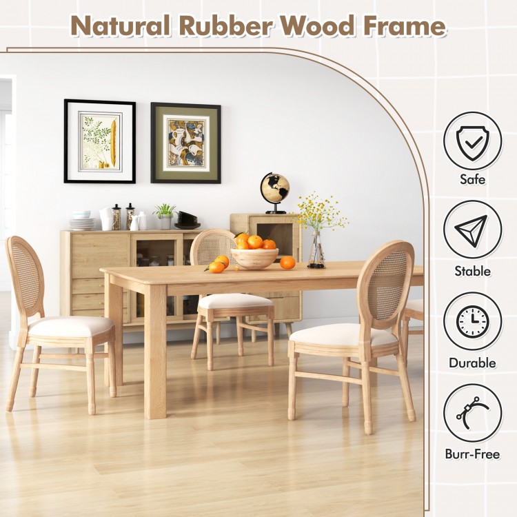 Set of 2 Dining Chairs French Style Kitchen Chair with Hand-Woven Rattan Backrest