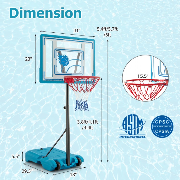 3.8-4.4 Feet Height Adjustable Pool Basketball Hoop for Kids Teens and Adults