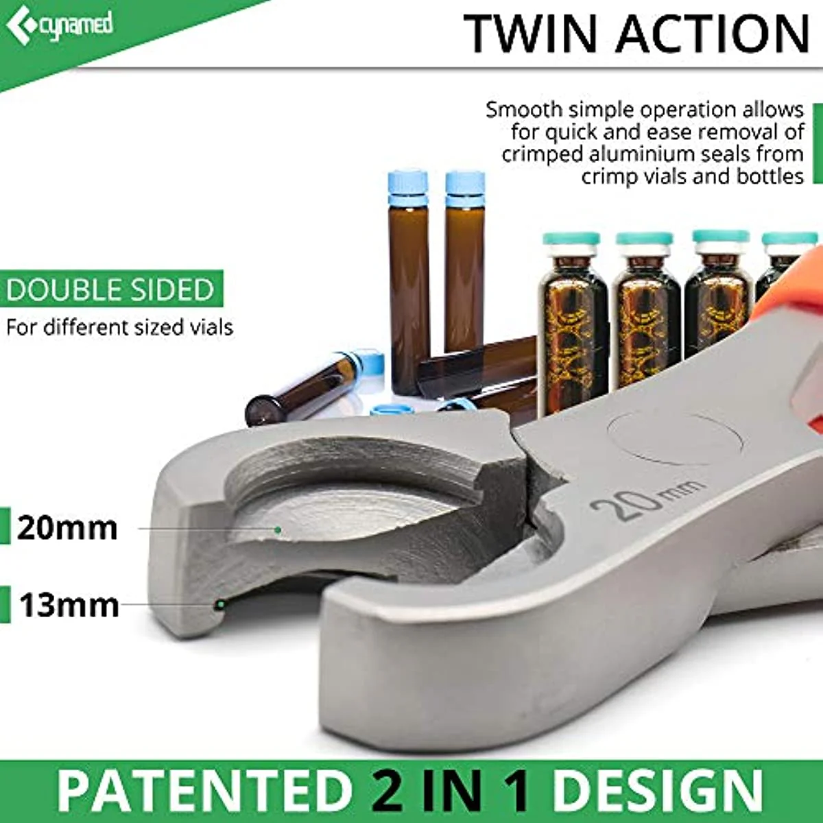 Cynamed Twin Action Decapper Pliers for 13mm & 20mm Crimped Vials/Bottles