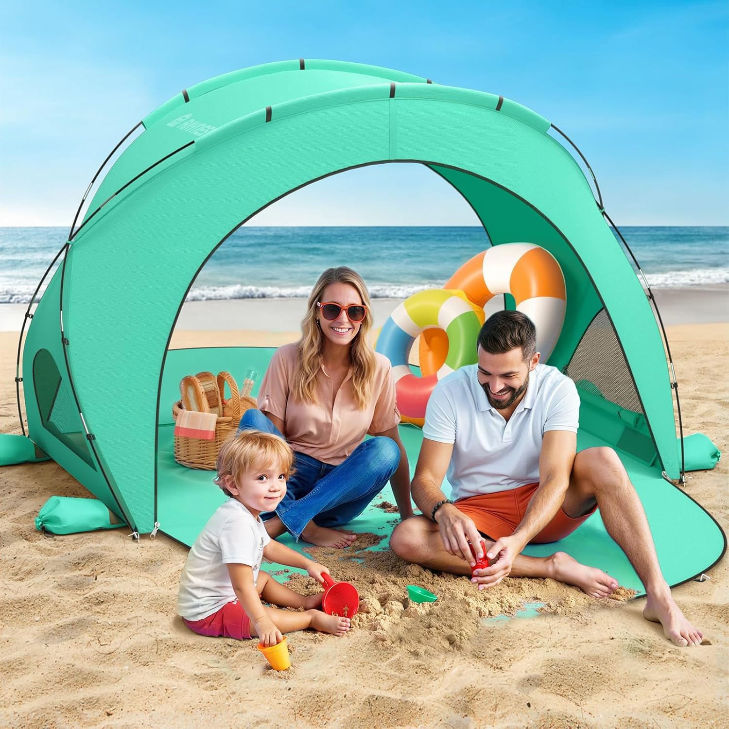 Beach Tent Sun Shelter, Beach Shade Tent with UPF50+ UV Protection, Beach Sun Shelter, Beach Shade with 2 Zippered Doors, Portable Beach Tent for Beach Camping Fishing