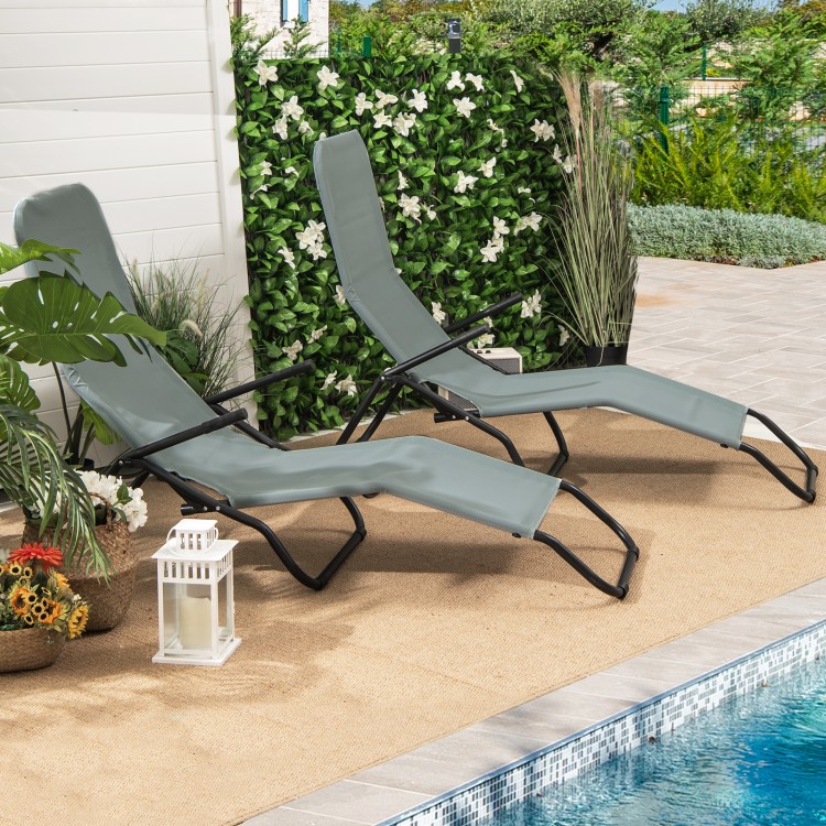 2 Pieces Folding Portable Patio Chaise Lounger with Rocking Design