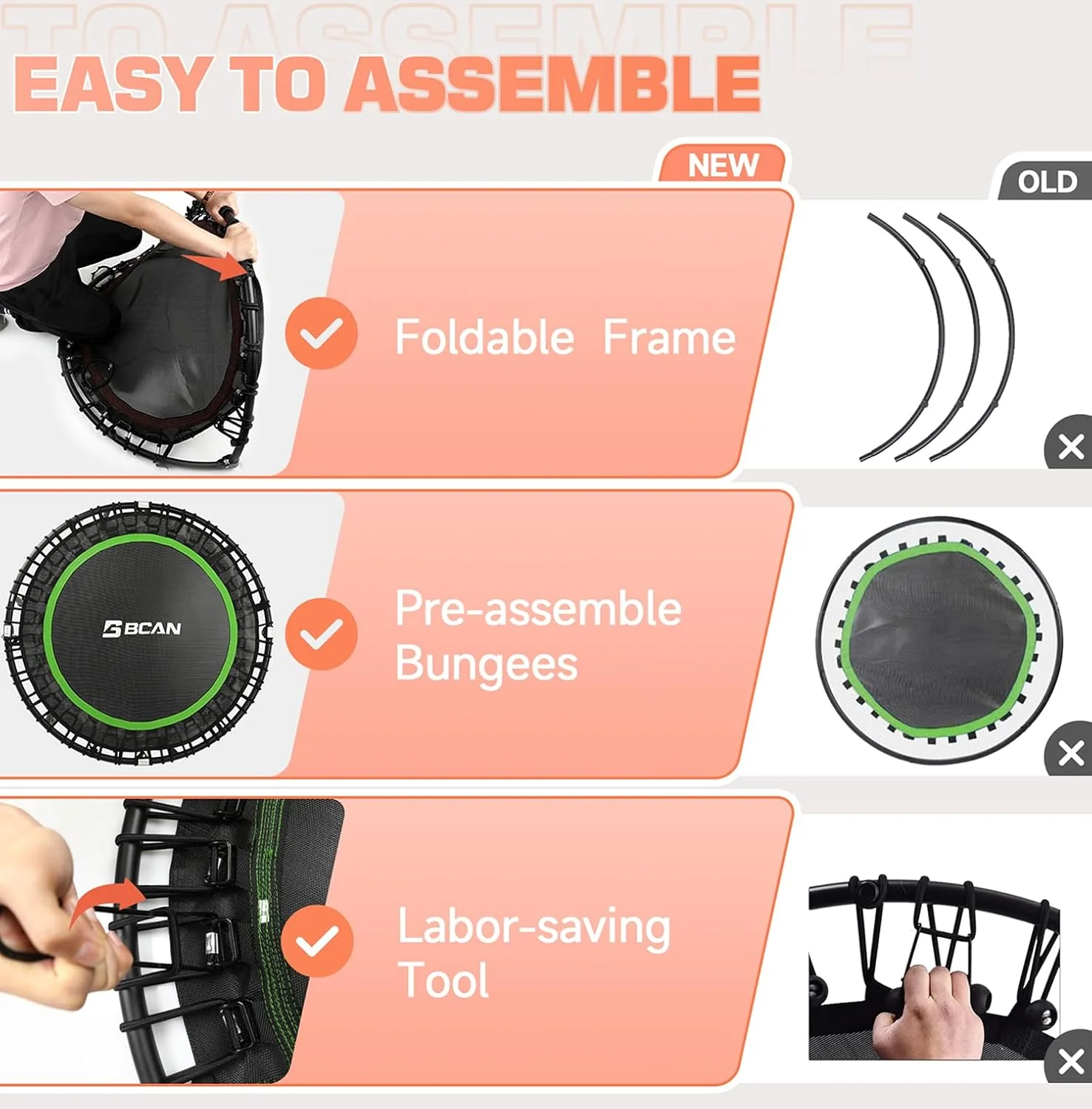 BCAN 450/550 LBS Foldable Mini Trampoline, 40