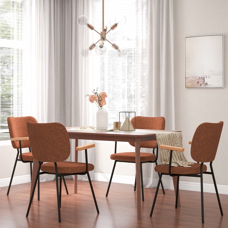 Set of 2 Modern Fabric Dining Chairs with Armrest and Curved Backrest