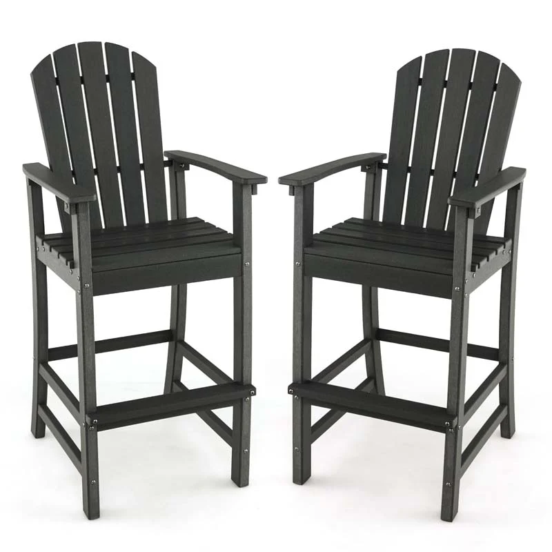 Outdoor HDPE Tall Adirondack Chairs with Armrests & Footrest, 30