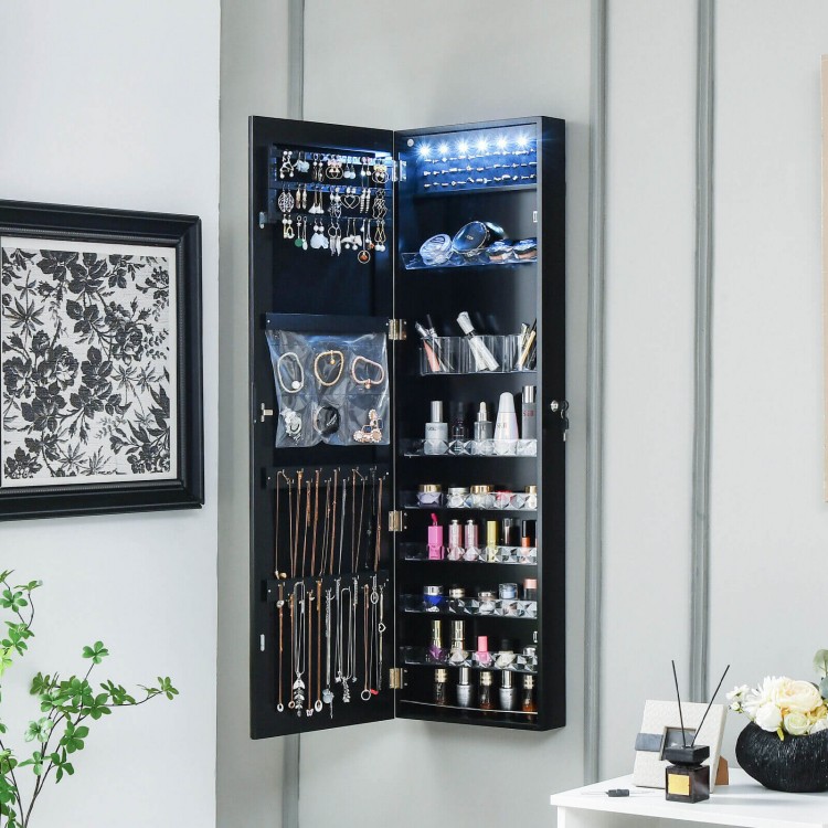 Wall Door Mounted Jewelry Armoire with Frameless LED Mirror