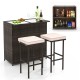 3 Pcs Patio Bar Set with Tempered Glass Tabletop