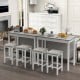 Counter-Height Dining Table and 2 Linen Fabric Padded Bar Stools