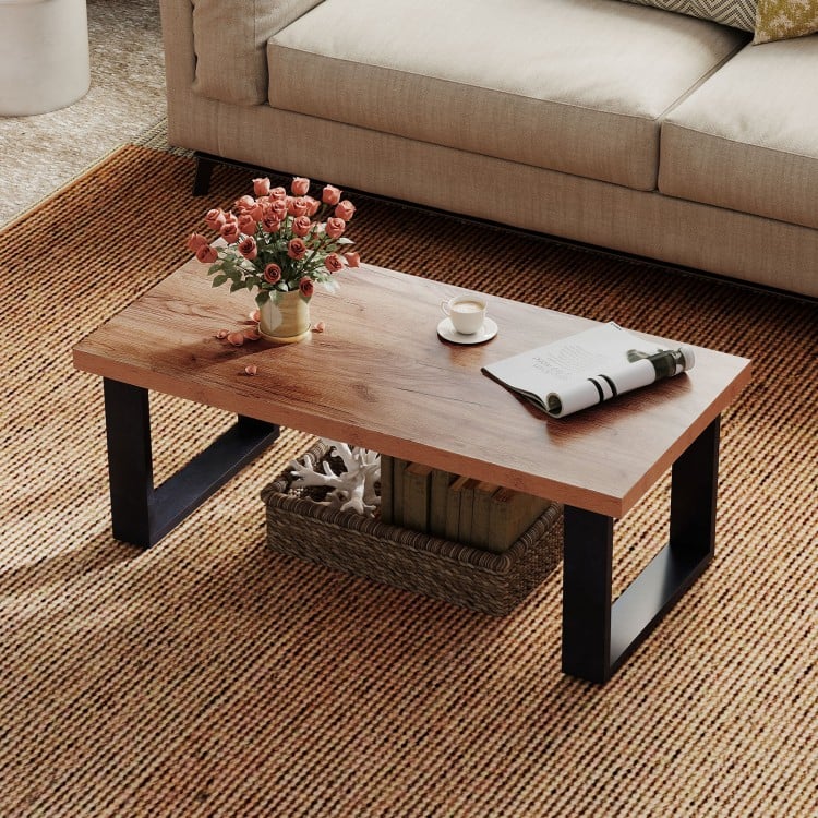 47 inch Farmhouse Style Rustic Coffee Table with Thickened Tabletop and Natural Wood Texture
