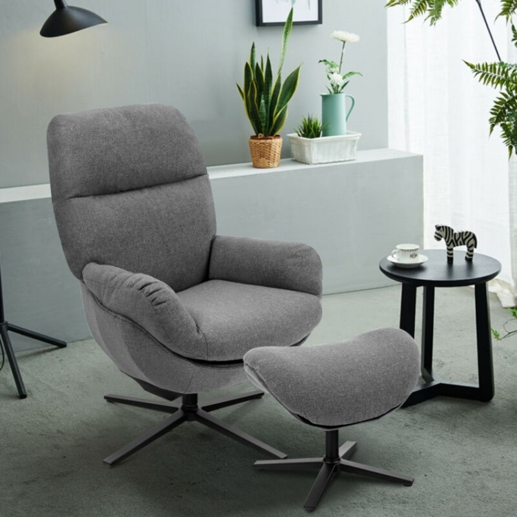 Upholstered Swivel Lounge Chair with Ottoman and Rocking Footstool