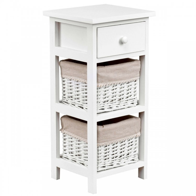 2 Pieces Bedroom Bedside End Table with Drawer Baskets
