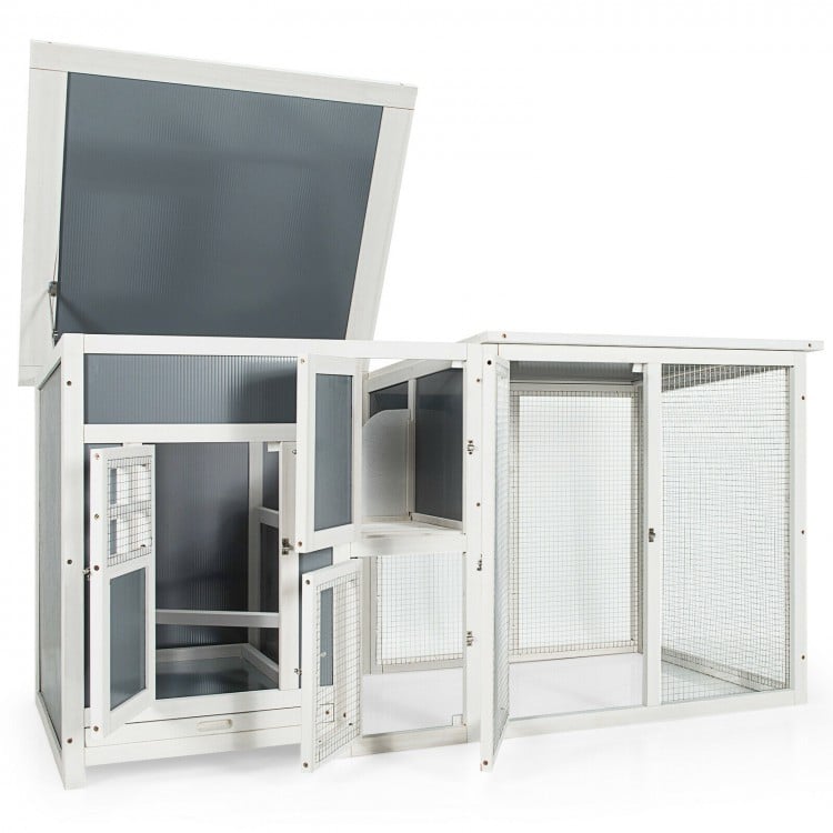 63 Inch Large Wooden Chicken Coop with Run Box and PC Roof