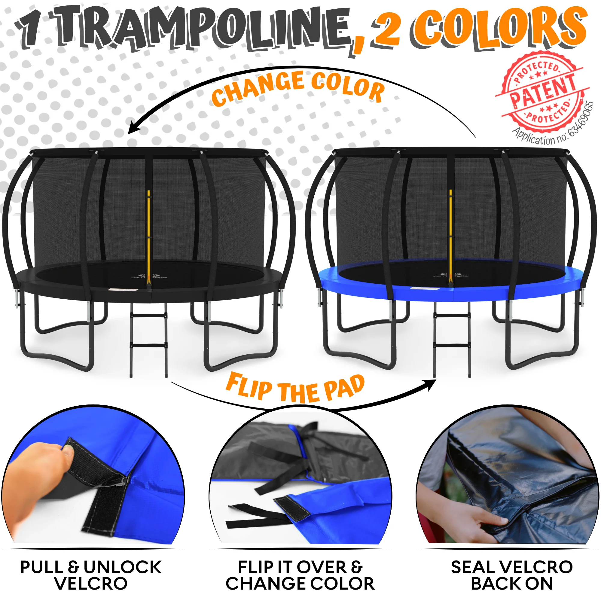 Jumpzylla 14FT Trampoline with Enclosure, Double Color Pad, Curved Poles, ASTM Safety Certified
