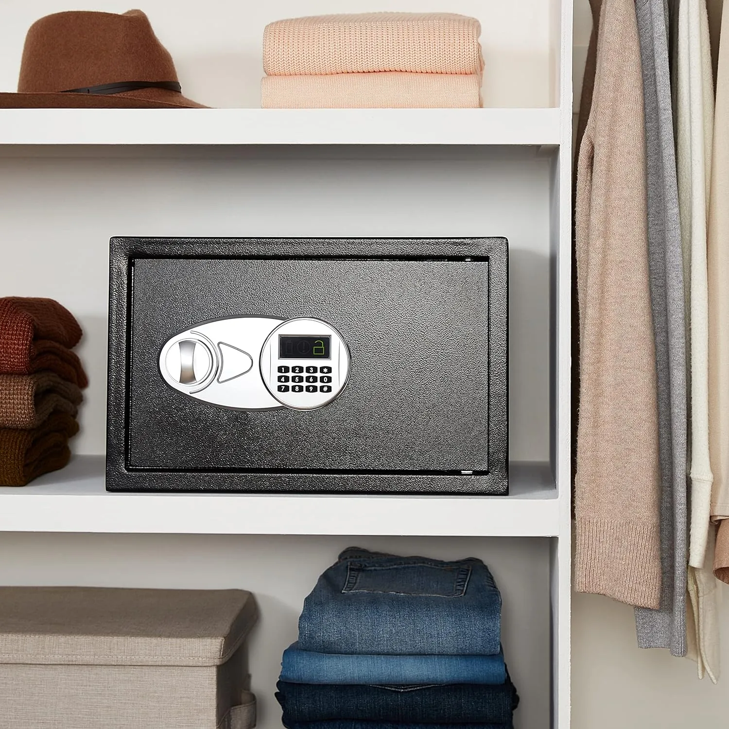 Amazon Basics Black Programmable Security Safe, Electronic Keypad, Alloy Steel, 0.7 Cu Ft, Home/Office Safe