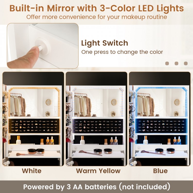 Wall Mounted Jewelry Armoire Organizer with Full-Length Frameless Mirror