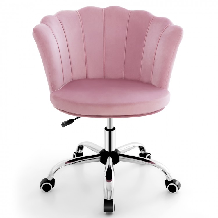 Adjustable Vanity Velvet Chair with Seashell Back and Wheels