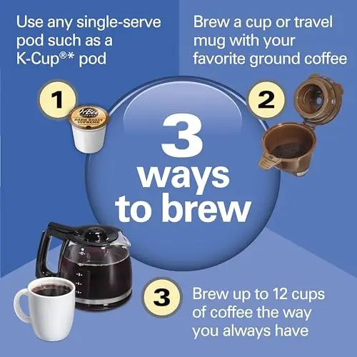 Hamilton Beach FlexBrew Trio 2-Way Coffee Maker, Compatible with K-Cup Pods or Grounds, Combo, Single Serve & Full 12c Pot, Black - Fast Brewing (49902)