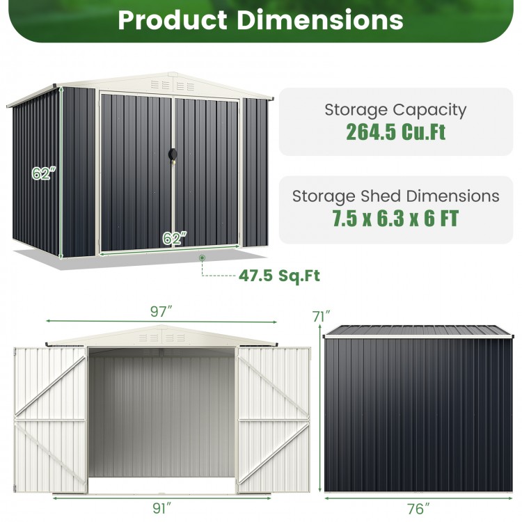 7.5 x 6.3 FT Metal Outdoor Storage Shed with Lockable Door