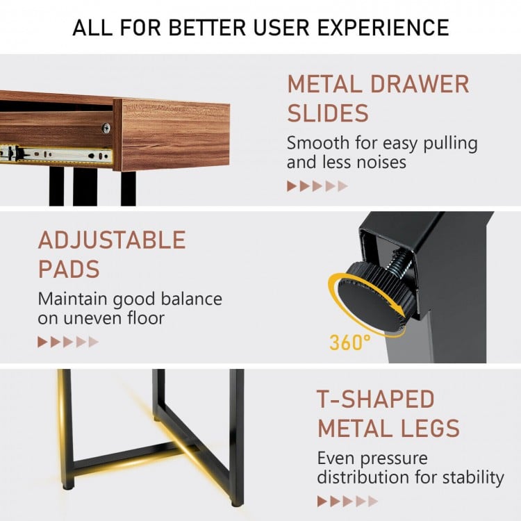 48 Inch Computer Desk with Metal Frame and Adjustable Pads