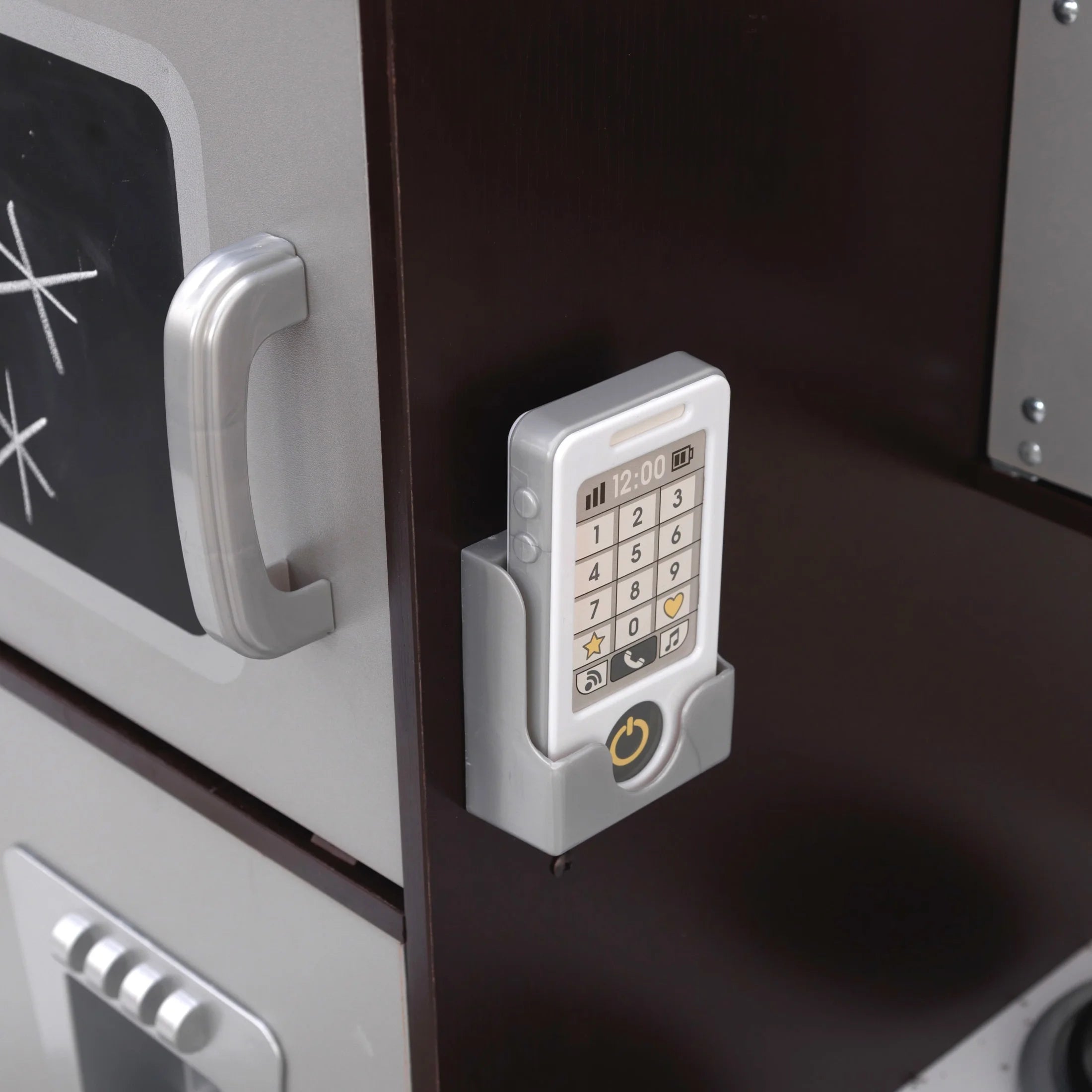 KidKraft Uptown Espresso Wooden Play Kitchen with 30-Piece Food Set, Interactive Features, Modern Design