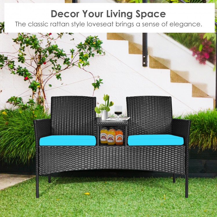 Patented Modern Patio Set with Built-in Coffee Table and Cushions