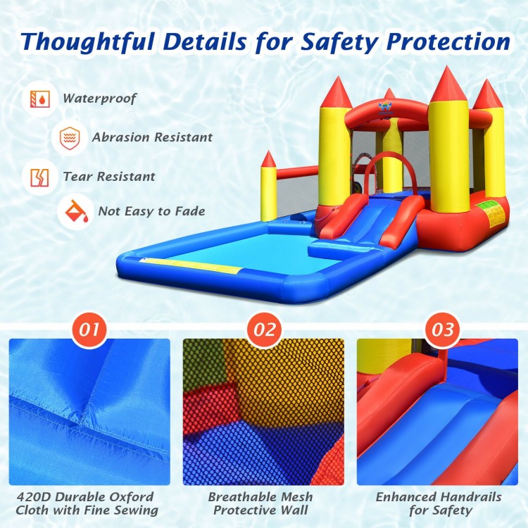 Inflatable Water Slide Castle Kids Bounce House with 480W Blower