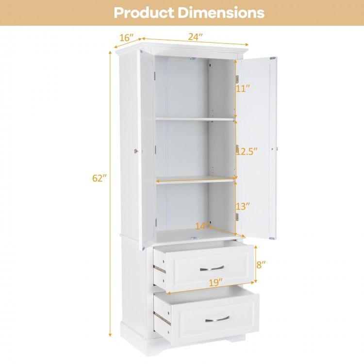 62 Inch Freestanding Bathroom Cabinet with Adjustable Shelves and 2 Drawers