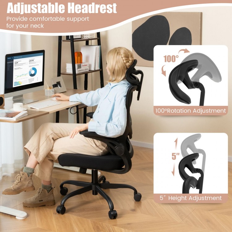 Mesh Office Chair with Adaptive Lumbar Support, Flip-up Armrests, Reclining Backrest
