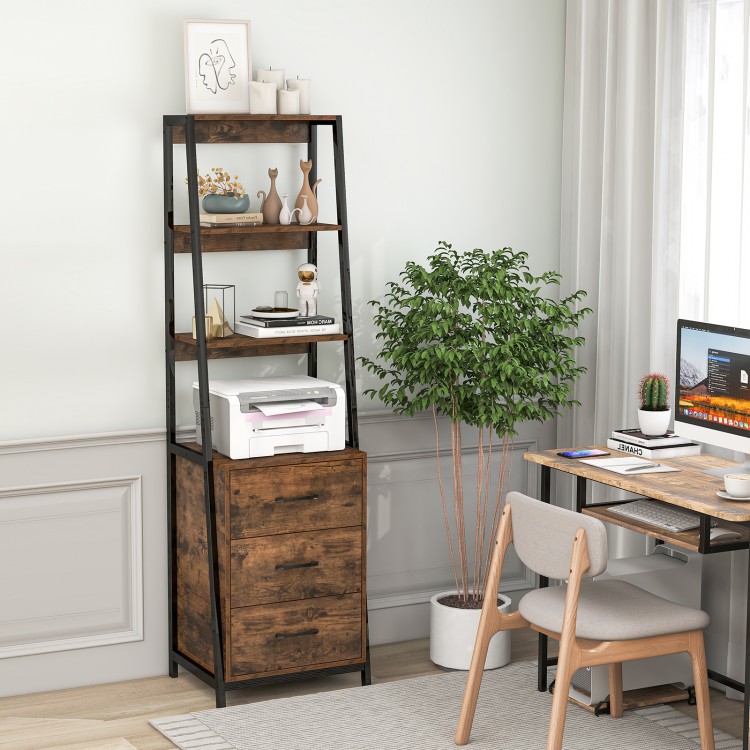 Multifunctional Tall Bookcase with Open Shelves and Storage Drawers
