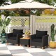 3 Pieces Outdoor Patio PE Rattan Furniture Set with Cushions and Acacia Wood Coffee Table