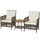 3 Pieces Patio Rattan Furniture Set with Cushioned Sofas and Wood Table Top