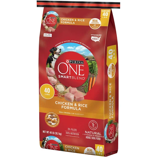 Purina ONE SmartBlend Adult Dog Food, Chicken & Rice, 40 lb, Omega-6 for Skin & Coat, Antioxidant-Rich