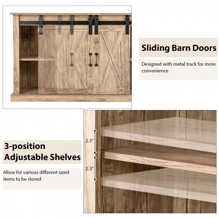 55 Inch Sliding Barn Door TV Stand with Adjustable Shelves for TVs up to 65 Inch